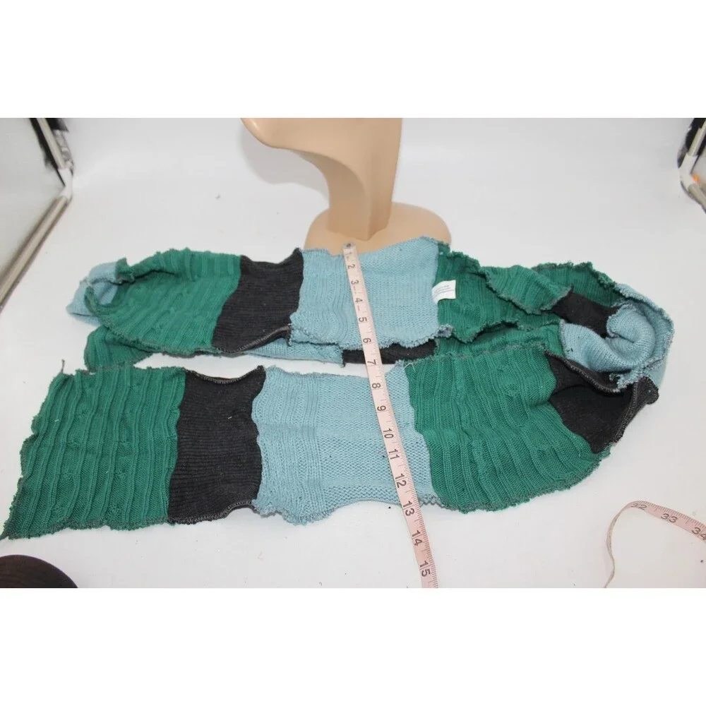 Scarf Upcycled Green Blue Sweaters Winter Scarf Soft Warm Aprx 8' Long Handmade